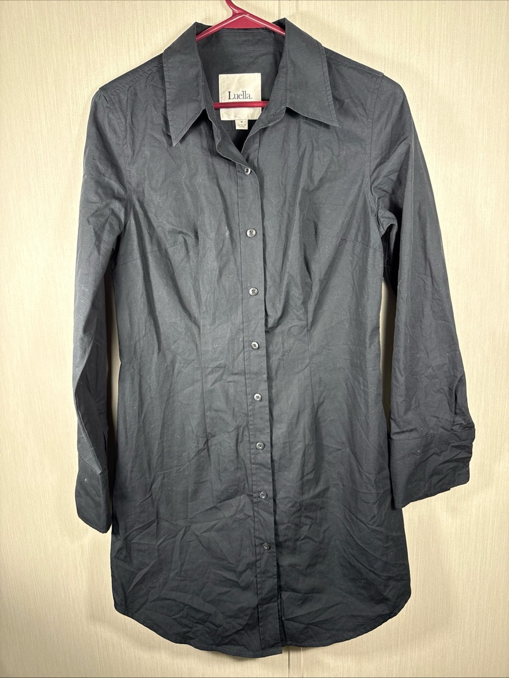 Luella For Target M Womens Black Button Down Shirt Dress Cotton Poplin